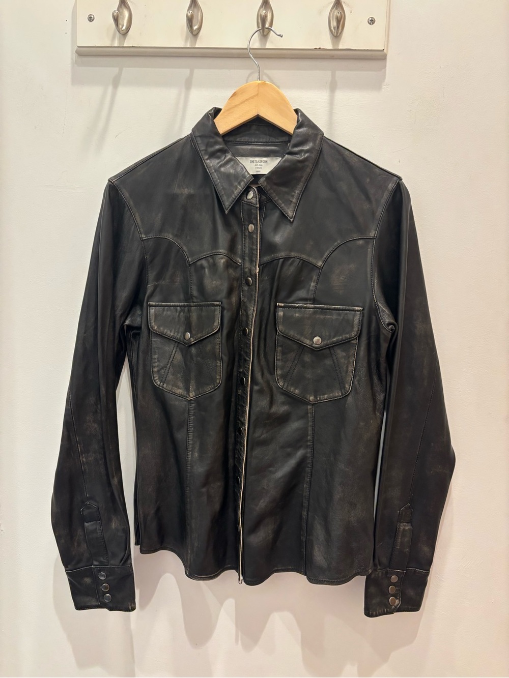 One Teaspoon Black Leather Western Shirt Jacket